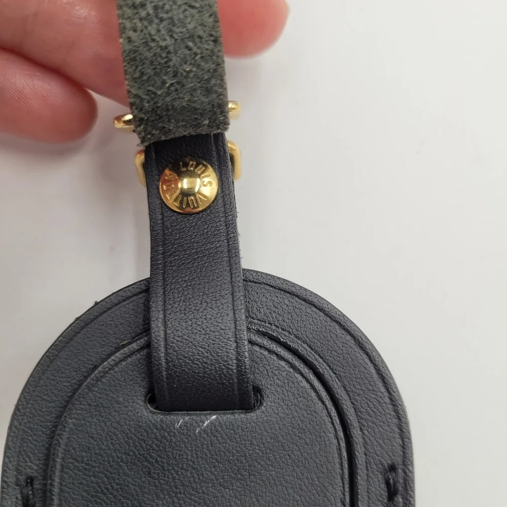 Louis Vuitton Black Taiga Leather Luggage Tag Gold Hardware Initials K.N France